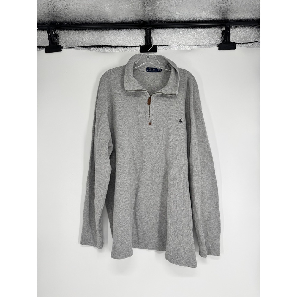 Polo Ralph Lauren Quarter 1/4 Zip Sweater 3XL Tall 3XLT Knit Light Grey Pony